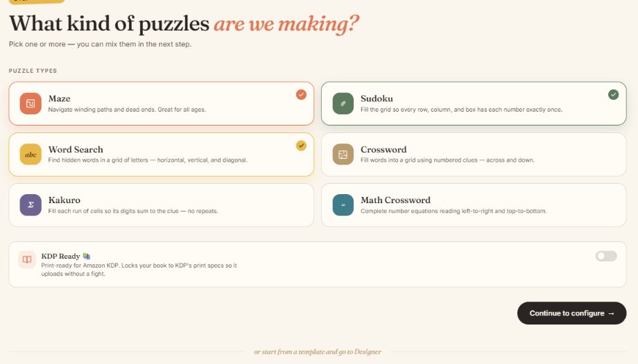 Step 1: choose puzzle types